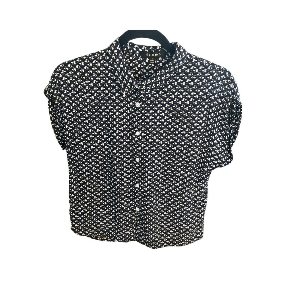 i Joan Women's Navy Blue Button Down Short Sleeve Top Small Office Wear Casual